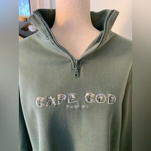Cape Cod Cuffys Quarter Zip Green Floral Pullover Comfy Sweatshirt Casual Large